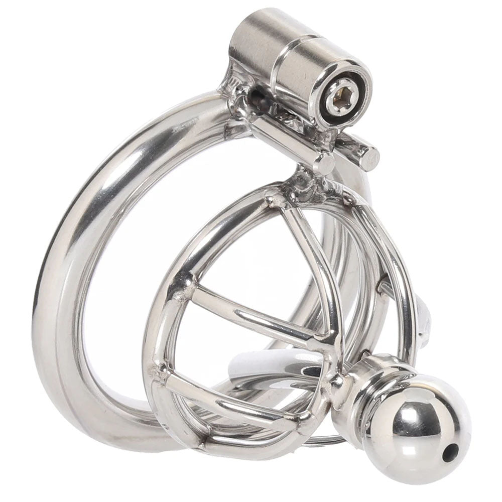 Lockmaster Stainless Steel Chastity Cage – Inverted Micro Design with Urethral Straw