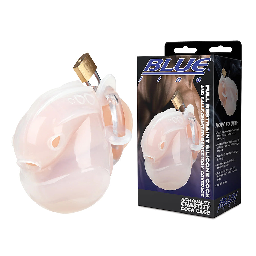 Full Restraint Silicone Cock And Balls Chastity Device 100% Coverage White