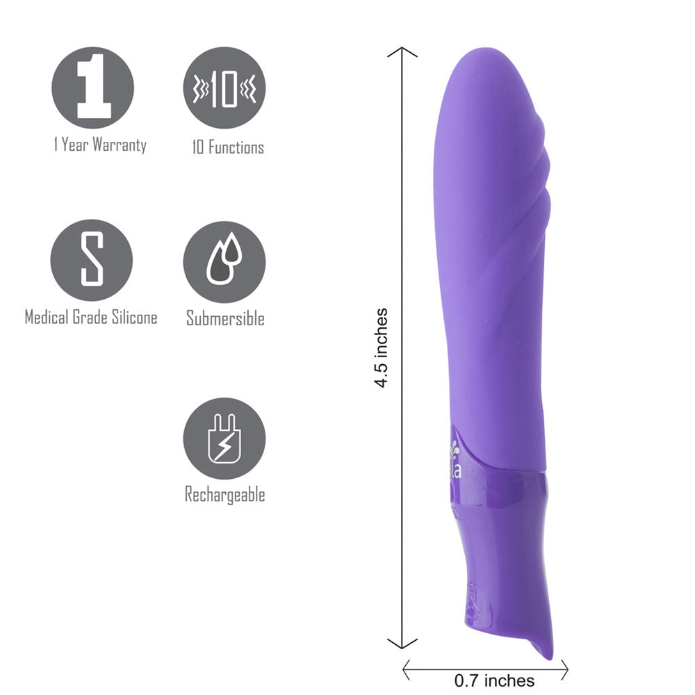 Margo USB Rechargeable Silicone 10-Function Textured Bullet Vibrator Neon Purple