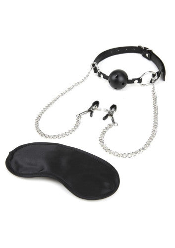 Breathable Ball Gag with Nipple Chain – Adjustable PU Leather Strap