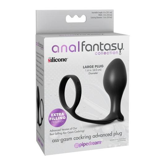 Anal Fantasy Collection: Ass-Gasm Cock Ring & Advanced Plug – Black