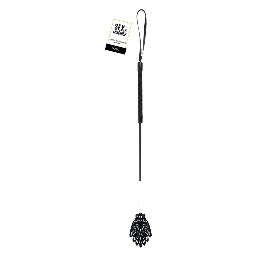 S&M Lace Silicone Crop – BDSM Riding Crop with Silicone Tip and Lace Trim
