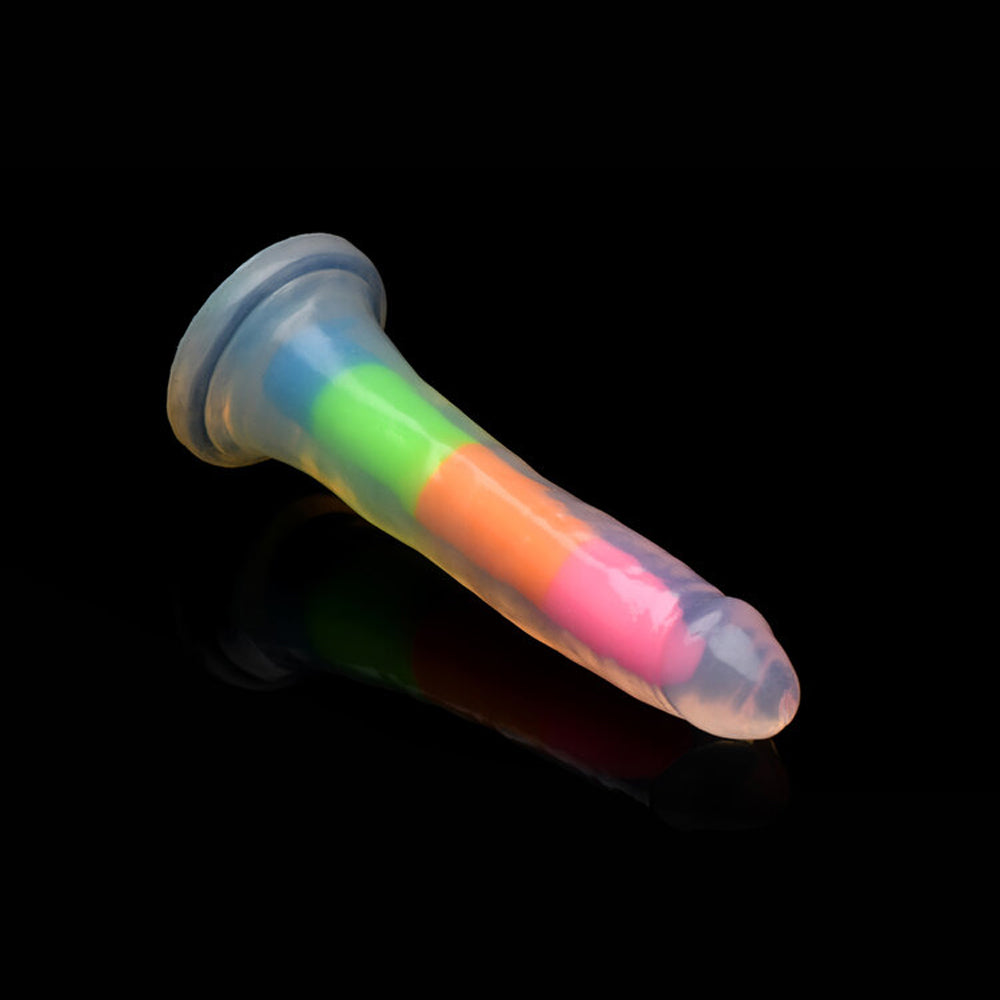 Lollicock 7" Glow-In-The-Dark Rainbow Silicone Dildo