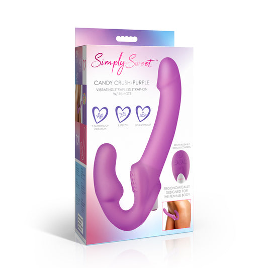 Simply Sweet Candy Crush Purple Vibrating Strapless Strap-On W/ Remote