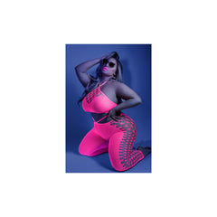 Neon Pink Bodystocking – Queen Size Lingerie One-Piece