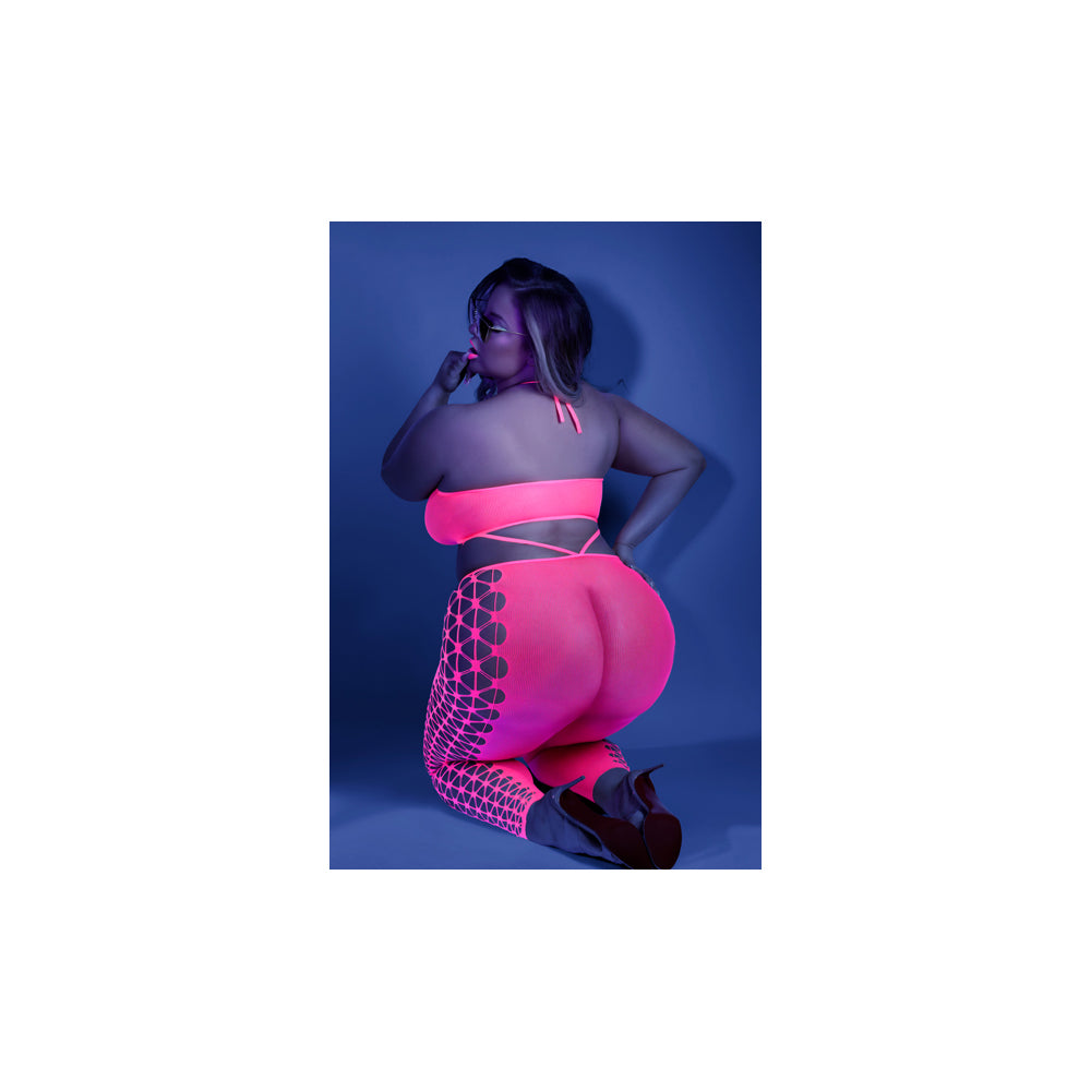 Neon Pink Bodystocking – Queen Size Lingerie One-Piece