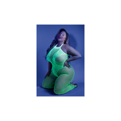 Moonbeam Neon Green Bodystocking - Queen Size Sheer One-Piece