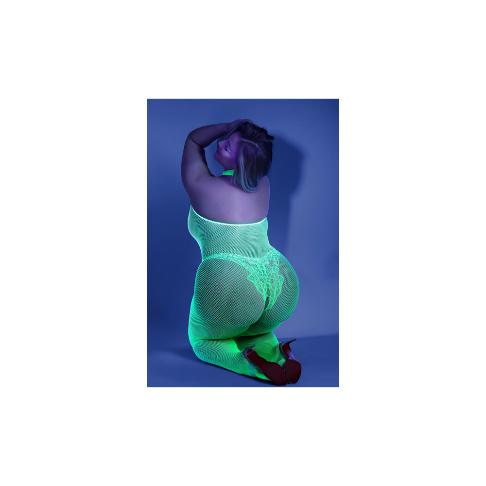 Moonbeam Neon Green Bodystocking - Queen Size Sheer One-Piece