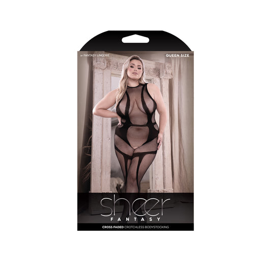 Crotchless Bodystocking - Cross-Faded High-Neck Lingerie, Queen Size
