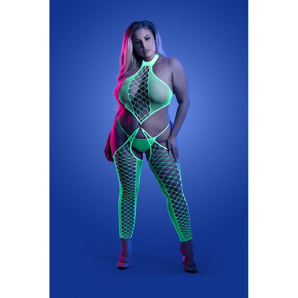 High Voltage High-Neck Bodystocking with G-String - Queen Size Lingerie