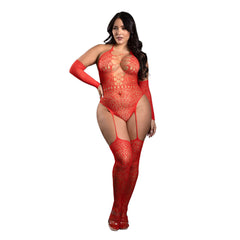 Secret Rendezvous Crotchless Teddy Bodystocking & Gloves – Queen Size Lingerie
