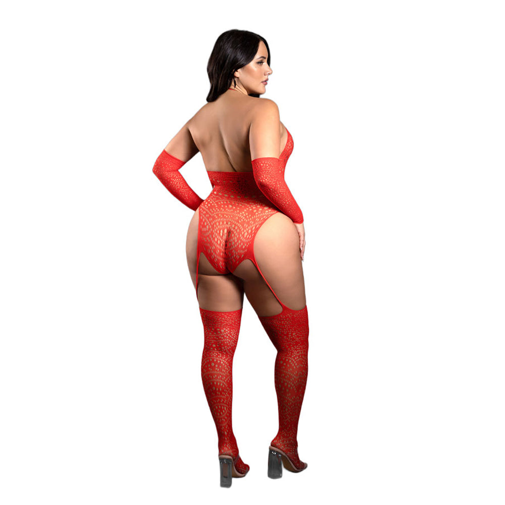 Secret Rendezvous Crotchless Teddy Bodystocking & Gloves – Queen Size Lingerie