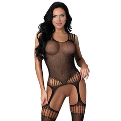 Seamless Body Stocking Black W/ Rhinestones One Size
