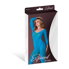 Seamless Long Sleeve Body Stocking Neon Turquoise One Size