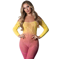 Seamless Long Sleeve Body Stocking Ombre Sunset One Size