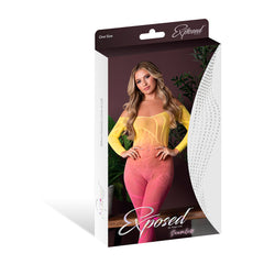 Seamless Long Sleeve Body Stocking Ombre Sunset One Size