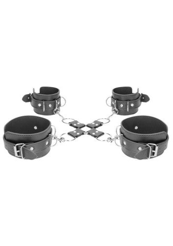 Ouch! Bonded Leather Hogtie with Hand and Ankle Cuffs for BDSM and Bondage Play