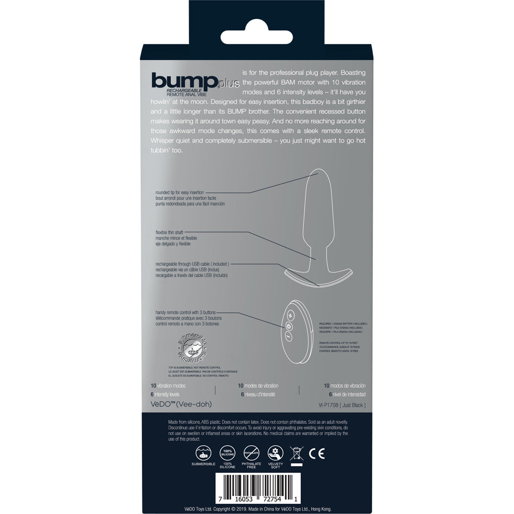 Bump Plus Rechargeable Remote-Control Anal Vibrator – Black