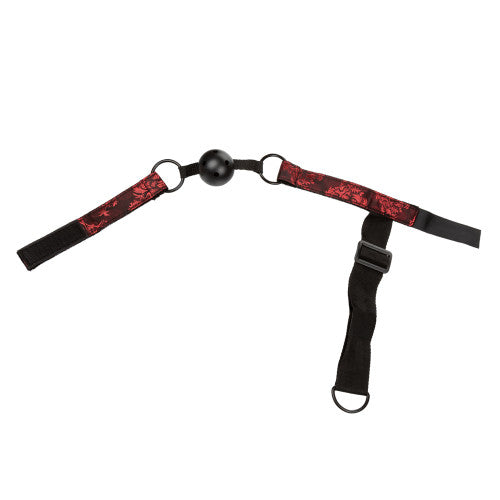 Scandal Breathable Ball Gag with Cuffs – Adjustable Red & Black Restraint Set