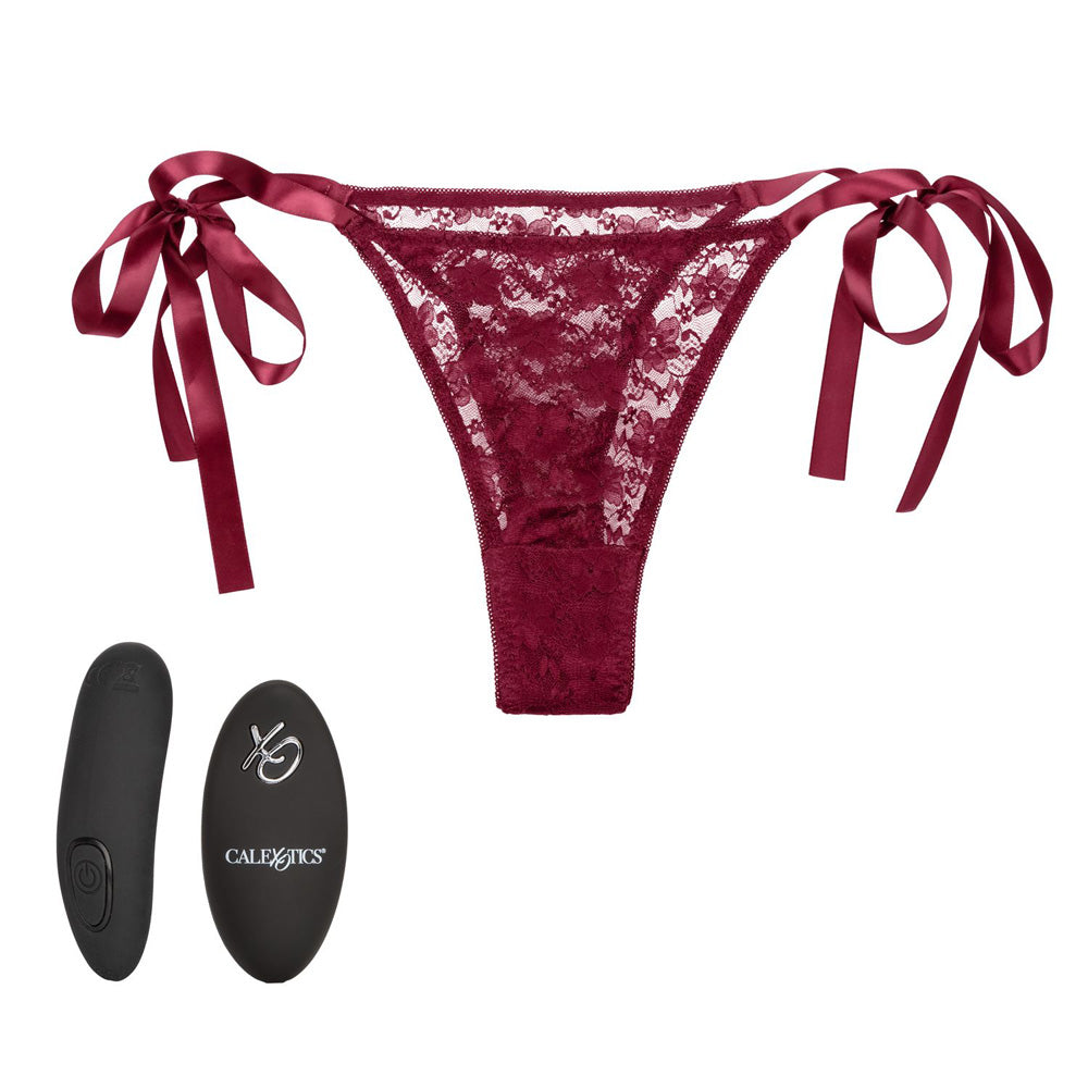 Remote-Control Lace Thong Set - Burgundy