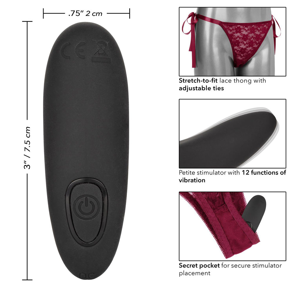 Remote-Control Lace Thong Set - Burgundy
