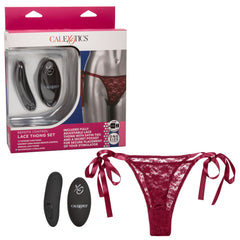 Remote-Control Lace Thong Set - Burgundy