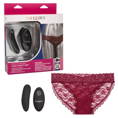 Remote-Control Lace Panty Set - Burgundy - Size S/M