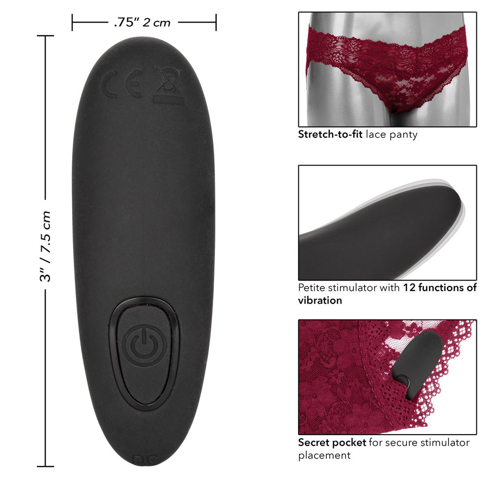 Remote Control Lace Panty Set - Burgundy, Size L/XL