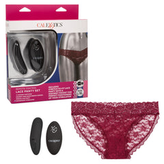 Remote Control Lace Panty Set - Burgundy, Size L/XL