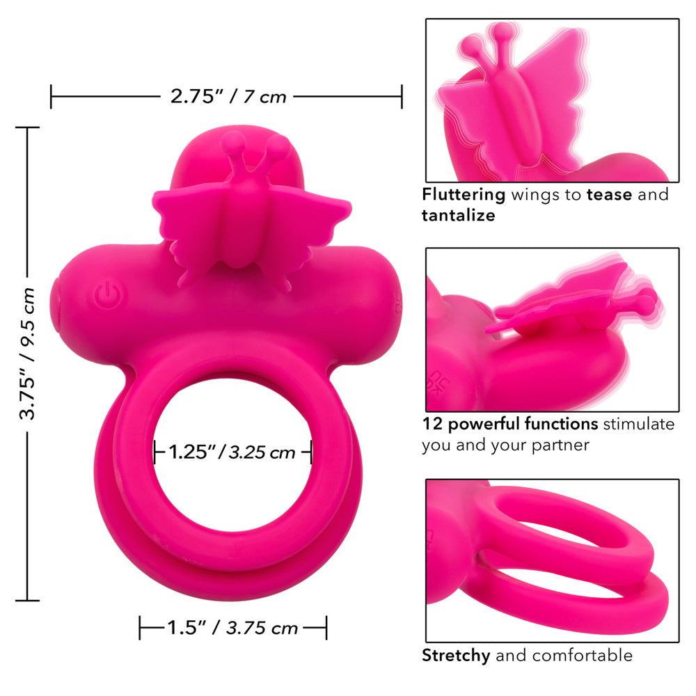 Rechargeable Silicone Butterfly Dual Ring - USB-C Charged, Body-Safe, Waterproof