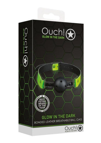 Ouch! Glow-in-the-Dark Breathable Ball Gag – Adjustable PU Leather Strap