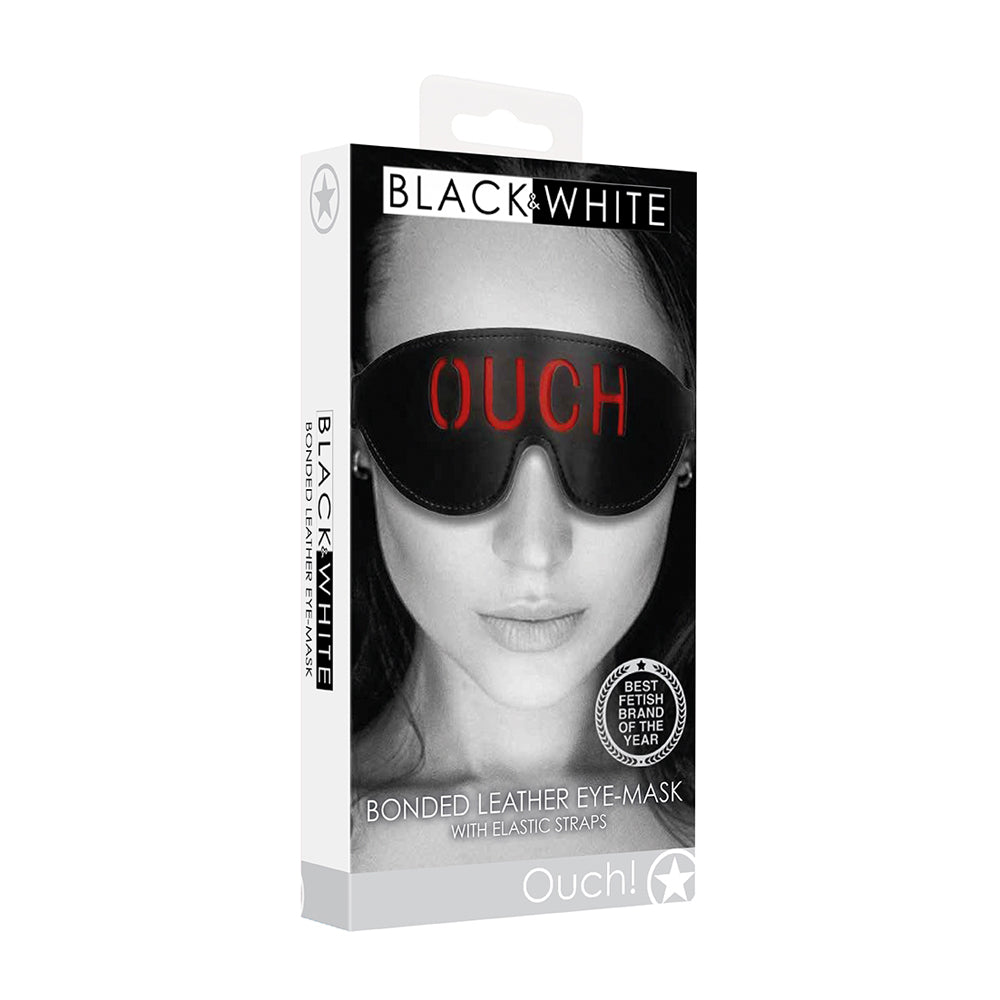 Ouch! Black & White Bonded Leather Eye Mask with Elastic Straps – Adjustable Sensory Blindfold for Sensual Play
