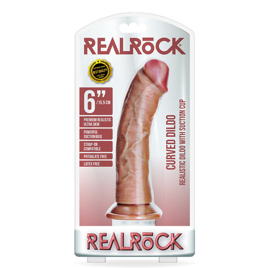 Curved Realistic Dildo Without Balls With Suction Cup 6'' Tan