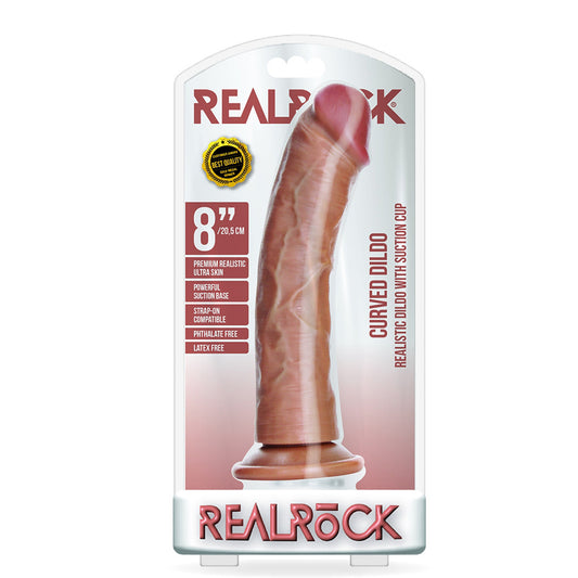 Curved Realistic Dildo Without Balls With Suction Cup 8'' Tan
