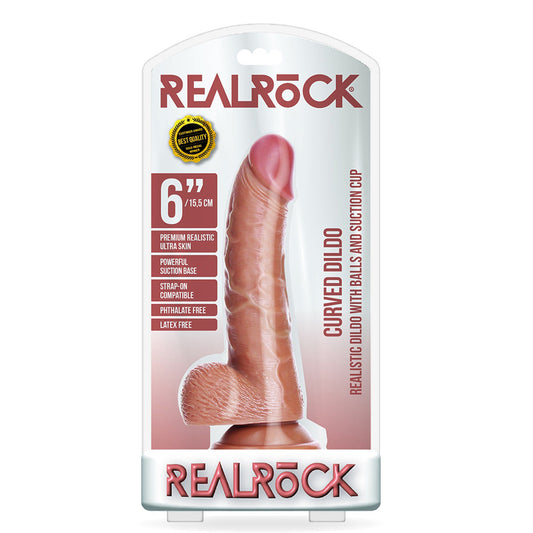 Curved Realistic Dildo With Balls And Suction Cup 6'' Tan