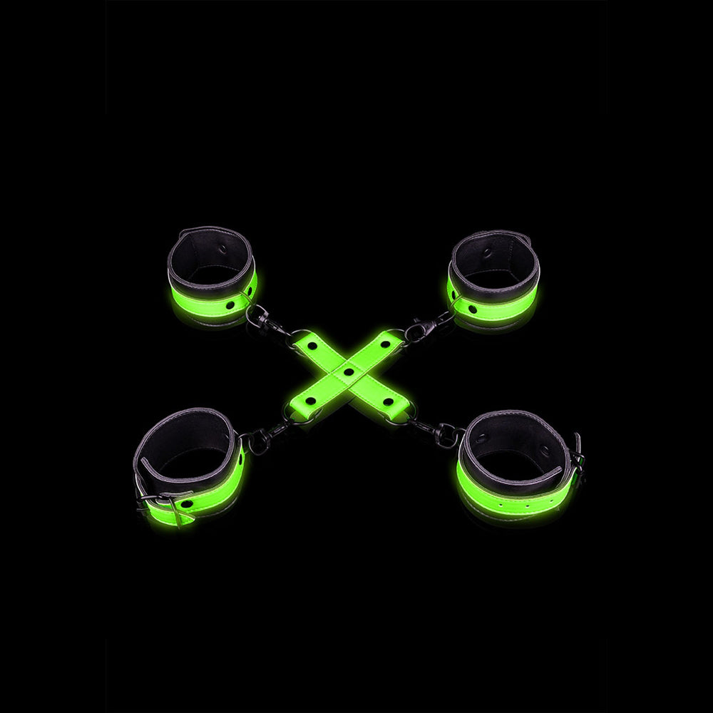 Ouch! Hand & Ankle Cuffs With Hogtie Glow In The Dark