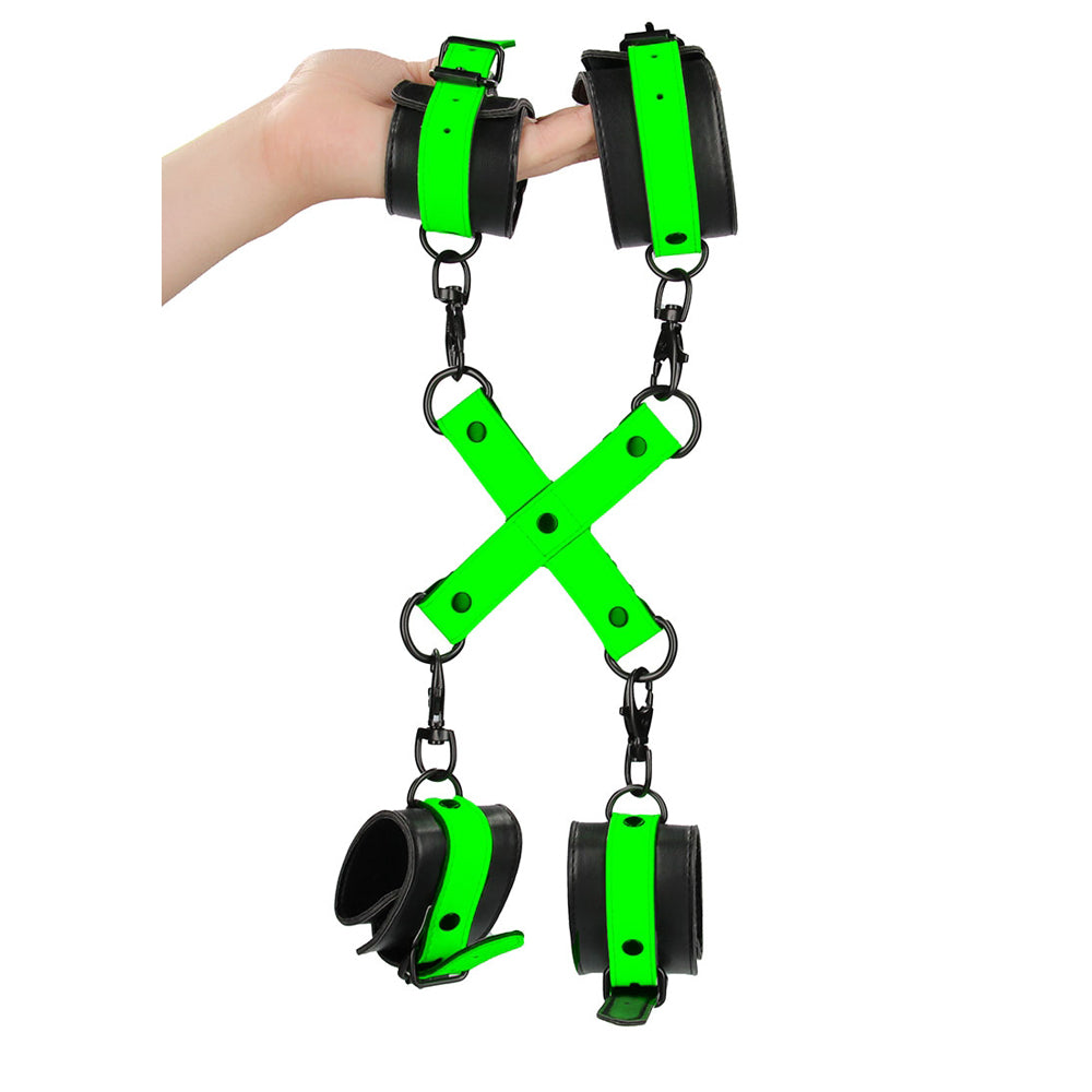 Ouch! Hand & Ankle Cuffs With Hogtie Glow In The Dark