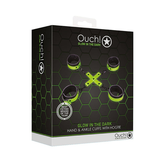 Ouch! Hand & Ankle Cuffs With Hogtie Glow In The Dark