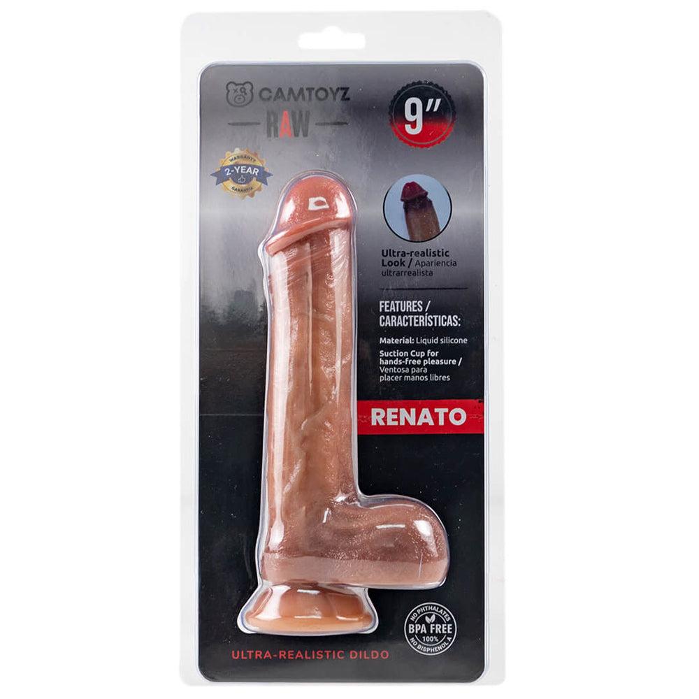 Raw Renato 9″ Ultra‑Realistic Silicone Dildo – Textured Sleeve with Suction Cup Base