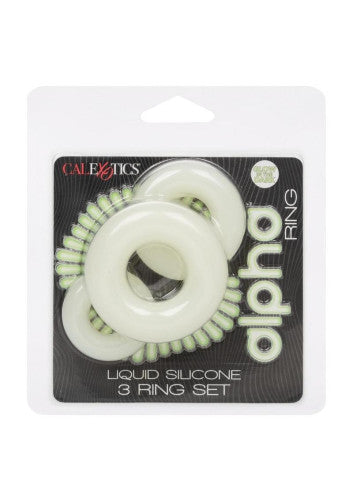 Cock Ring Set – Alpha Glow in the Dark Liquid Silicone 3-Piece for Unstoppable Performance