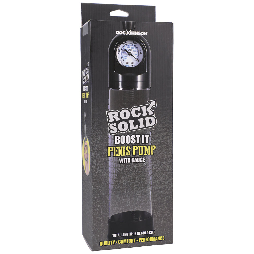Rock Solid Boost It Penis Pump with Gauge – Black/Clear