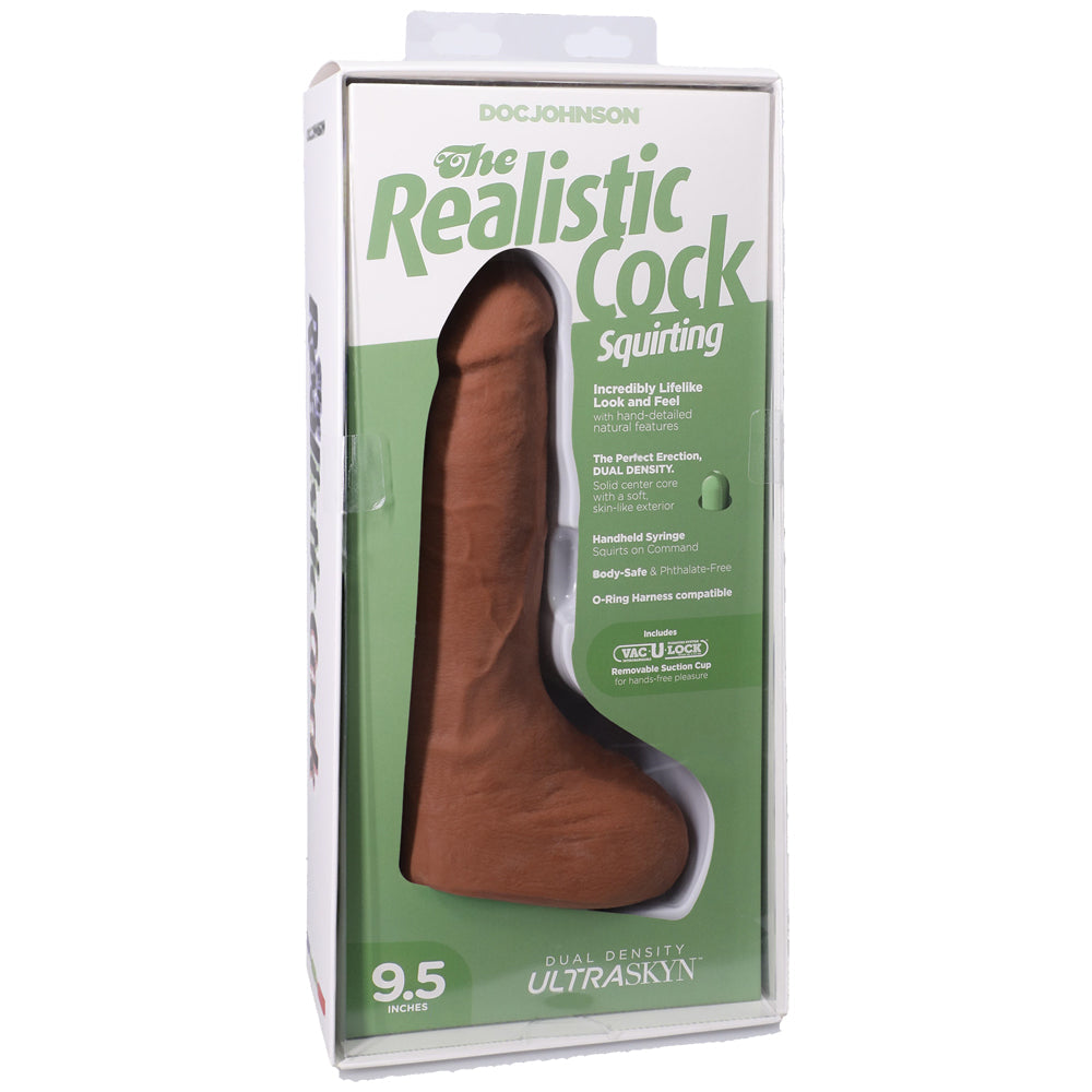 The Realistic Cock Squirting Cock Ultraskyn 9.5" With Balls Caramel