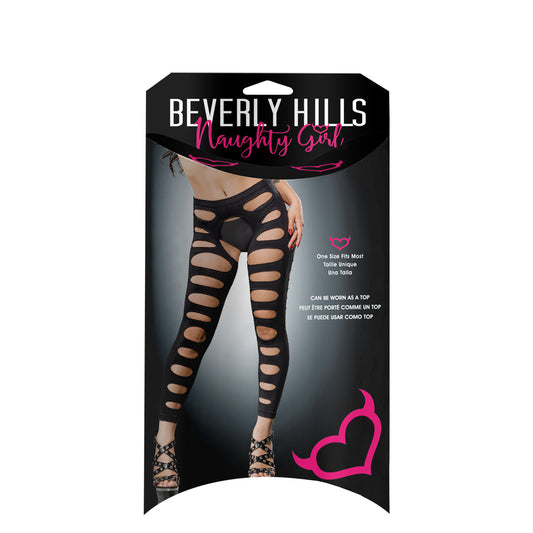 Ladies Sexy Tights Varigated Holes Crotchless And Buttless Leggings Black