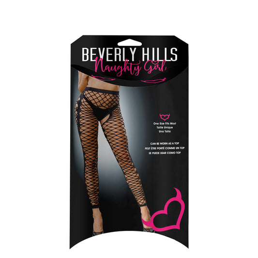 Women's Fishnet Leggings with Front Mesh and Side Design, Crotchless & Buttless, Black