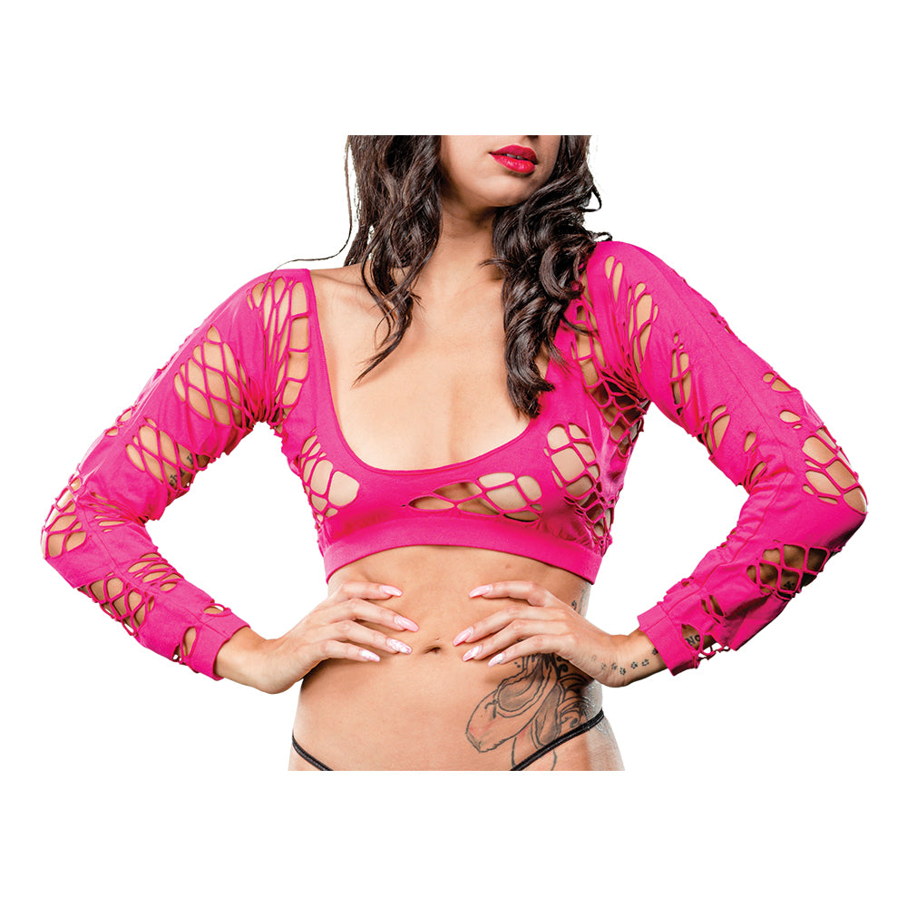 Ladies Exotic Sheer Wild Design Mesh Crotchless And Buttless Leggings Pink
