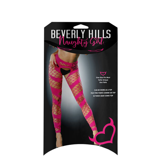 Ladies Exotic Sheer Wild Design Mesh Crotchless And Buttless Leggings Pink