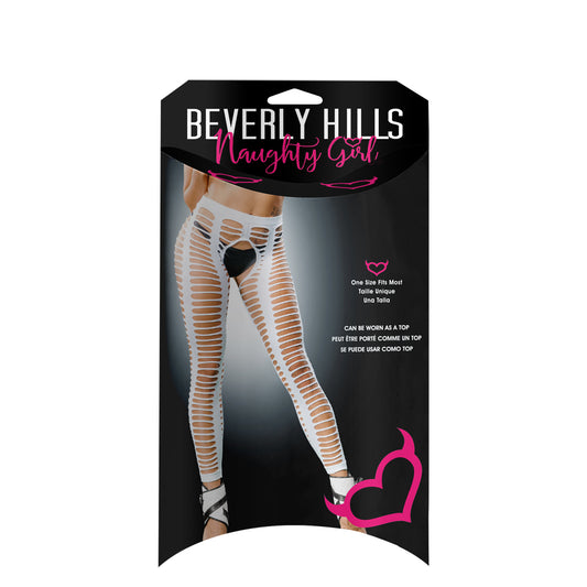Ladies Sexy Nylons All Over Sraps Mesh Crotchless And Buttless Leggings White