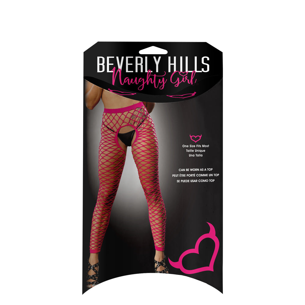Ladies Sexy Lingerie Tights All Over Mesh Crotchless And Buttless Leggings Pink