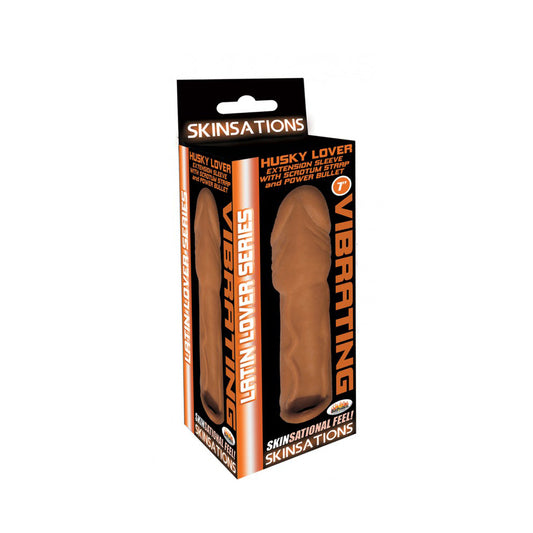 Skinsations Latin Lover Series Husky Lover Extension Sleeve With Power Bullet & Scrotum Strap 7"