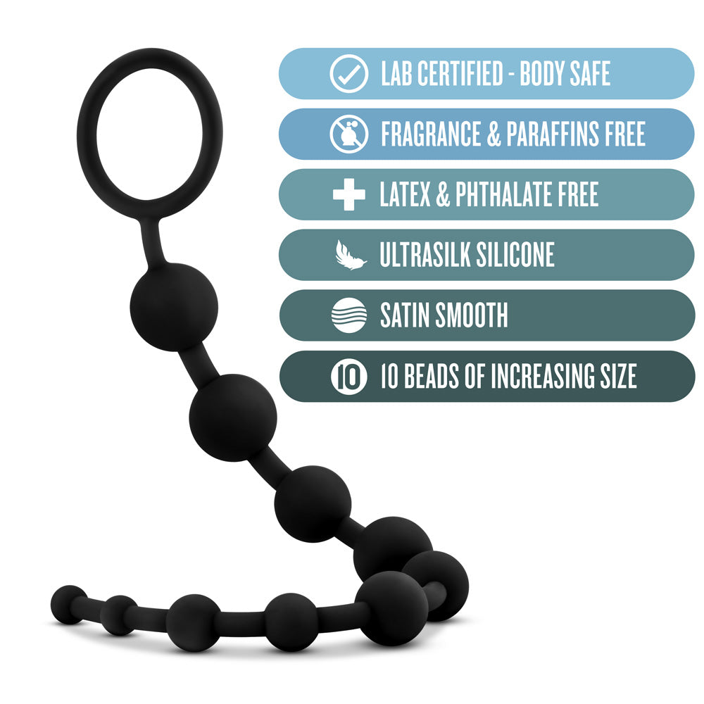 Anal Beads – Platinum Silicone, 10-Count, Black – Anal Adventures